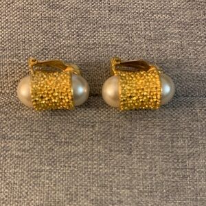 Elegant Gold and White Clip-On Earrings